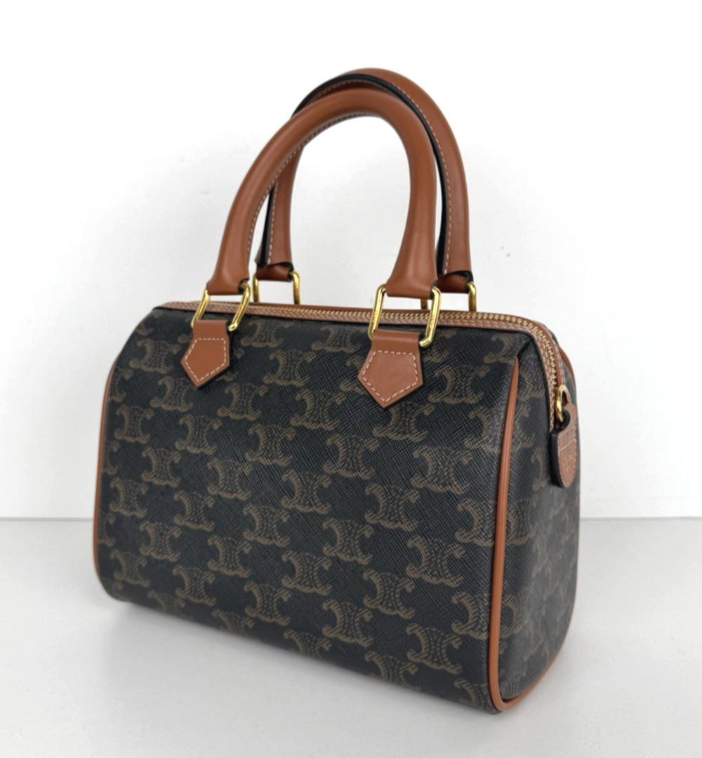 Celine Small Boston Bag in Tan Triomphe Coated Canvas F1
